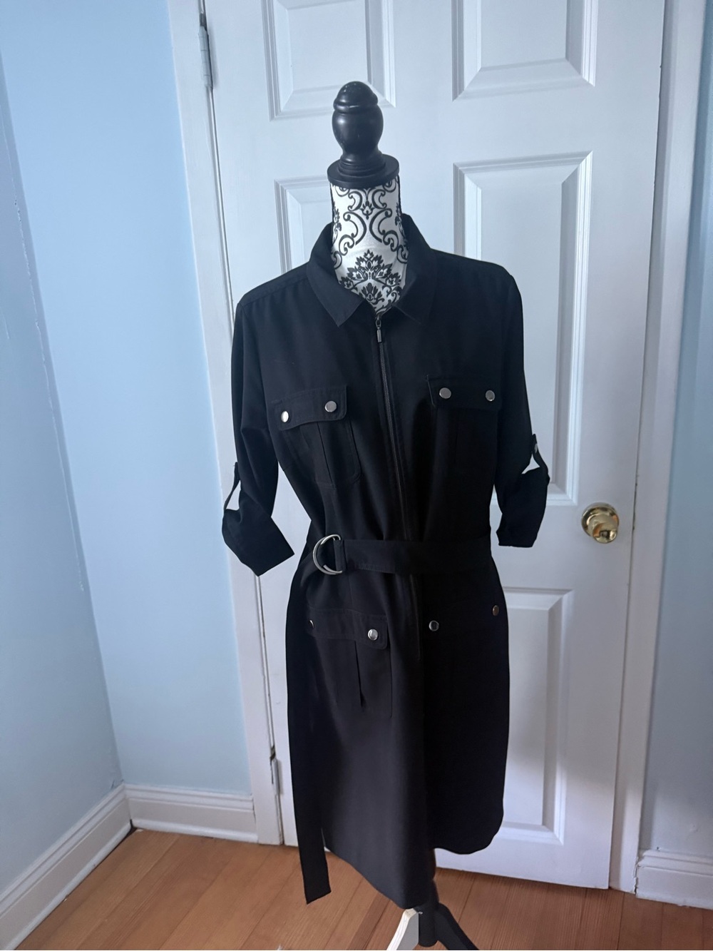 Sharagano Black Midi Shirt Dress with Belt